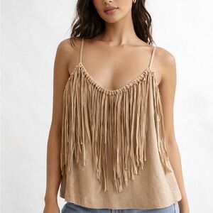 Ark & Co Tan Fringe Camisole Top